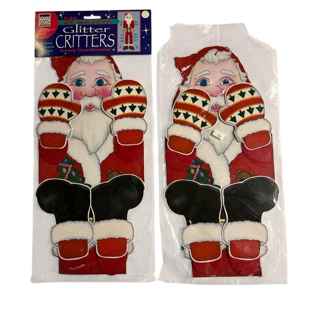 Vintage‎ Paper Magic Group Christmas Glitter Critters Hanging Tissue Santa Set 2